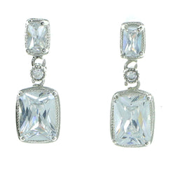 Rectangular Dangle-Earrings With Crystal Accents  Silver-Tone Color #2913