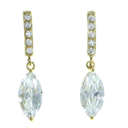 Pointed Oval Shaped Dangle-Earrings With Crystal Accents  Gold-Tone Color #2910