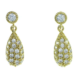 Tear Drop Shaped Drop-Dangle-Earrings With Crystal Accents  Gold-Tone Color #2911
