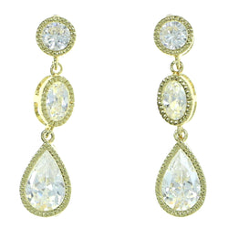 Circle  Oval Tear Drop Shaped Drop-Dangle-Earrings With Crystal Accents Gold-Tone Color #2912