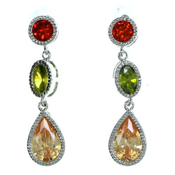 Tear Drop Shaped Dangle-Earrings With Crystal Accents Silver-Tone & Multi Colored #2914