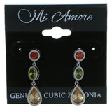 Tear Drop Shaped Dangle-Earrings With Crystal Accents Silver-Tone & Multi Colored #2914