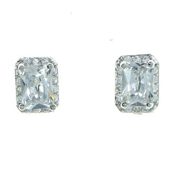 Rectangular Stud-Earrings With Crystal Accents  Silver-Tone Color #2915