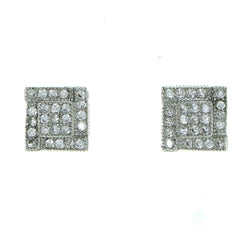 Square Shaped Stud-Earrings With Crystal Accents  Silver-Tone Color #2918