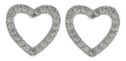 Silver-Tone Open Heart Shaped Post Earrings With CZ Accent For Women #2919