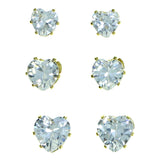 Set Of Three Heart Shaped Muliple Size Per Card Stud-Earrings With Crystal Accents Gold-Tone Color #2924