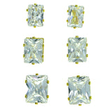 Set Of Three Rectangular Muliple Size Per Card Stud-Earrings With Crystal Accents Gold-Tone Color #2928