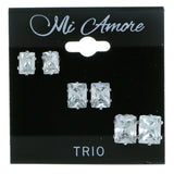Set Of Three Rectangular Stud-Earrings  With Crystal Accents Silver-Tone Color #2929