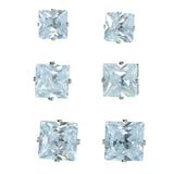 Set Of Three Square Shaped Stud-Earrings  With Crystal Accents Silver-Tone Color #2932