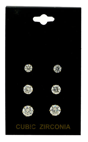 Gold-Tone Ascending Sized Stud Earrings Set With CZ Accent For Women 36TE10279CZ