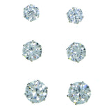 Set Of Three Round Stud-Earrings  With Crystal Accents Silver-Tone Color #2935