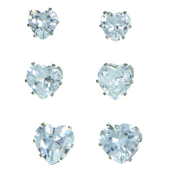 Set Of Three Heart Shaped Stud-Earrings  With Crystal Accents Silver-Tone Color #2925