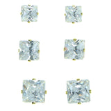Set Of Three Square Shaped Muliple Size Per Card Stud-Earrings With Crystal Accents Gold-Tone Color #2930