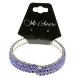 Blue & Silver-Tone Colored Metal Rhinestone-Coil-Bracelet With Crystal Accents #4334