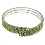 Green & Silver-Tone Colored Metal Rhinestone-Coil-Bracelet With Crystal Accents #4334