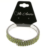 Green & Silver-Tone Colored Metal Rhinestone-Coil-Bracelet With Crystal Accents #4334