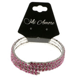 Pink & Silver-Tone Colored Metal Rhinestone-Coil-Bracelet With Crystal Accents #4334