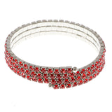 Red & Silver-Tone Colored Metal Rhinestone-Coil-Bracelet With Crystal Accents #4334