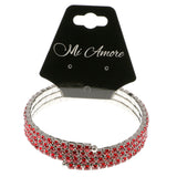 Red & Silver-Tone Colored Metal Rhinestone-Coil-Bracelet With Crystal Accents #4334