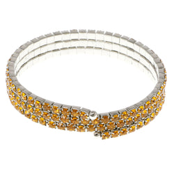 Yellow & Silver-Tone Colored Metal Rhinestone-Coil-Bracelet With Crystal Accents #4334