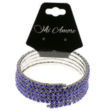 Blue & Silver-Tone Colored Metal Rhinestone-Coil-Bracelet With Crystal Accents #4352