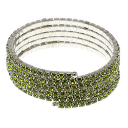 Green & Silver-Tone Colored Metal Rhinestone-Coil-Bracelet With Crystal Accents #4352