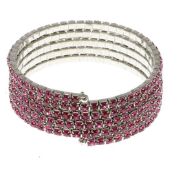 Pink & Silver-Tone Colored Metal Rhinestone-Coil-Bracelet With Crystal Accents #4352