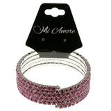 Pink & Silver-Tone Colored Metal Rhinestone-Coil-Bracelet With Crystal Accents #4352