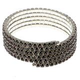 Purple & Silver-Tone Colored Metal Rhinestone-Coil-Bracelet With Crystal Accents #4352