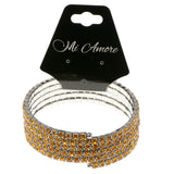 Yellow & Silver-Tone Colored Metal Rhinestone-Coil-Bracelet With Crystal Accents #4352