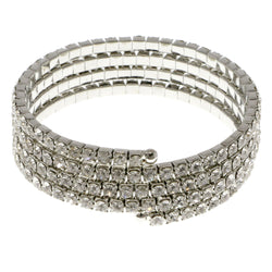 Silver-Tone Metal Rhinestone-Coil-Bracelet With Crystal Accents #4336