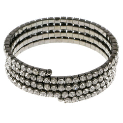 Dark-Silver-Tone Metal Rhinestone-Coil-Bracelet With Crystal Accents #4338