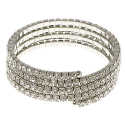 Silver-Tone Metal Rhinestone-Coil-Bracelet With Crystal Accents #4339