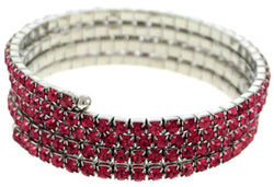 Four strand silver-tone coil bracelet with pink rhinestone accents 40B6032C-PINK