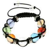 Colorful & Black Colored Acrylic Shamballa-Bracelet With Crystal Accents #3811
