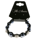 Blue & White Colored Metal Shamballa-Bracelet With Crystal Accents #3807