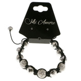 Silver-Tone & White Colored Acrylic Shamballa-Bracelet With Crystal Accents #3806
