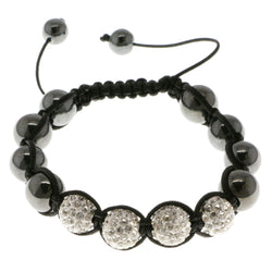 Black & White Colored Metal Shamballa-Bracelet With Crystal Accents #3805