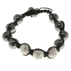 Black & White Colored Metal Shamballa-Bracelet With Crystal Accents #3812