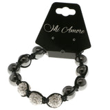 Black & White Colored Metal Shamballa-Bracelet With Crystal Accents #3812
