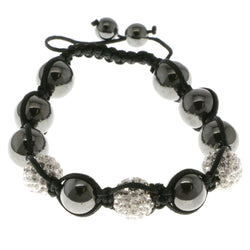 Black & White Colored Metal Shamballa-Bracelet With Crystal Accents #3808