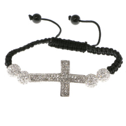 Cross Shamballa-Bracelet With Crystal Accents  Silver-Tone Color #3804