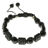 Black & Silver-Tone Colored Acrylic Shamballa-Bracelet With Crystal Accents #3801