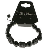 Black & Silver-Tone Colored Acrylic Shamballa-Bracelet With Crystal Accents #3801