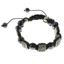 Blue & Silver-Tone Colored Metal Shamballa-Bracelet With Crystal Accents #3816
