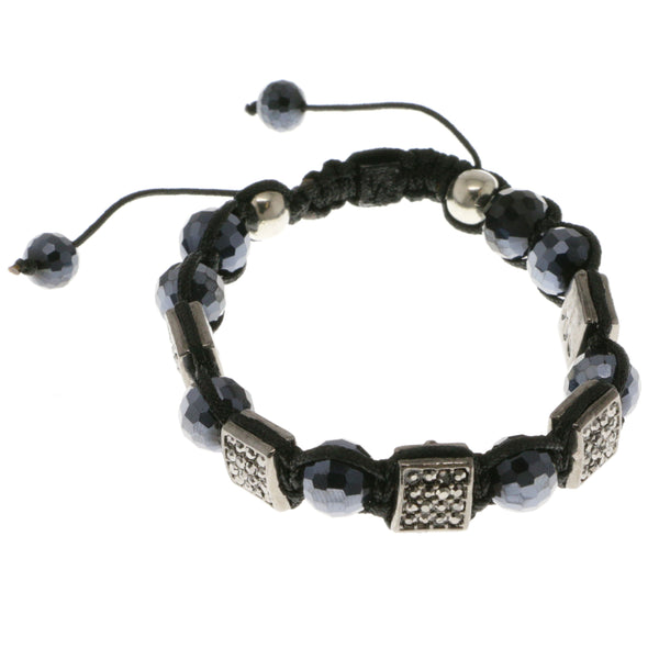 Blue & Silver-Tone Colored Metal Shamballa-Bracelet With Crystal Accents #3816