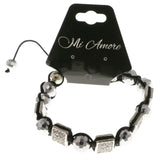 Silver-Tone & Black Colored Metal Shamballa-Bracelet With Crystal Accents #3814
