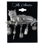 Kitty Cat Pet Accessories Brooch-Pin With Drop Accents Silver-Tone Color #LQP1272