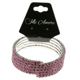 Pink & Silver-Tone Colored Metal Rhinestone-Coil-Bracelet With Crystal Accents #4351