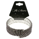 Purple & Silver-Tone Colored Metal Rhinestone-Coil-Bracelet With Crystal Accents #4351